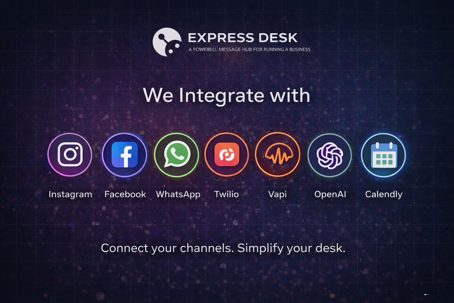 Phone interface showing a missed call, AI auto-reply message, and a Calendly booking confirmation with the headline Works while you're busy. Works while you're asleep.